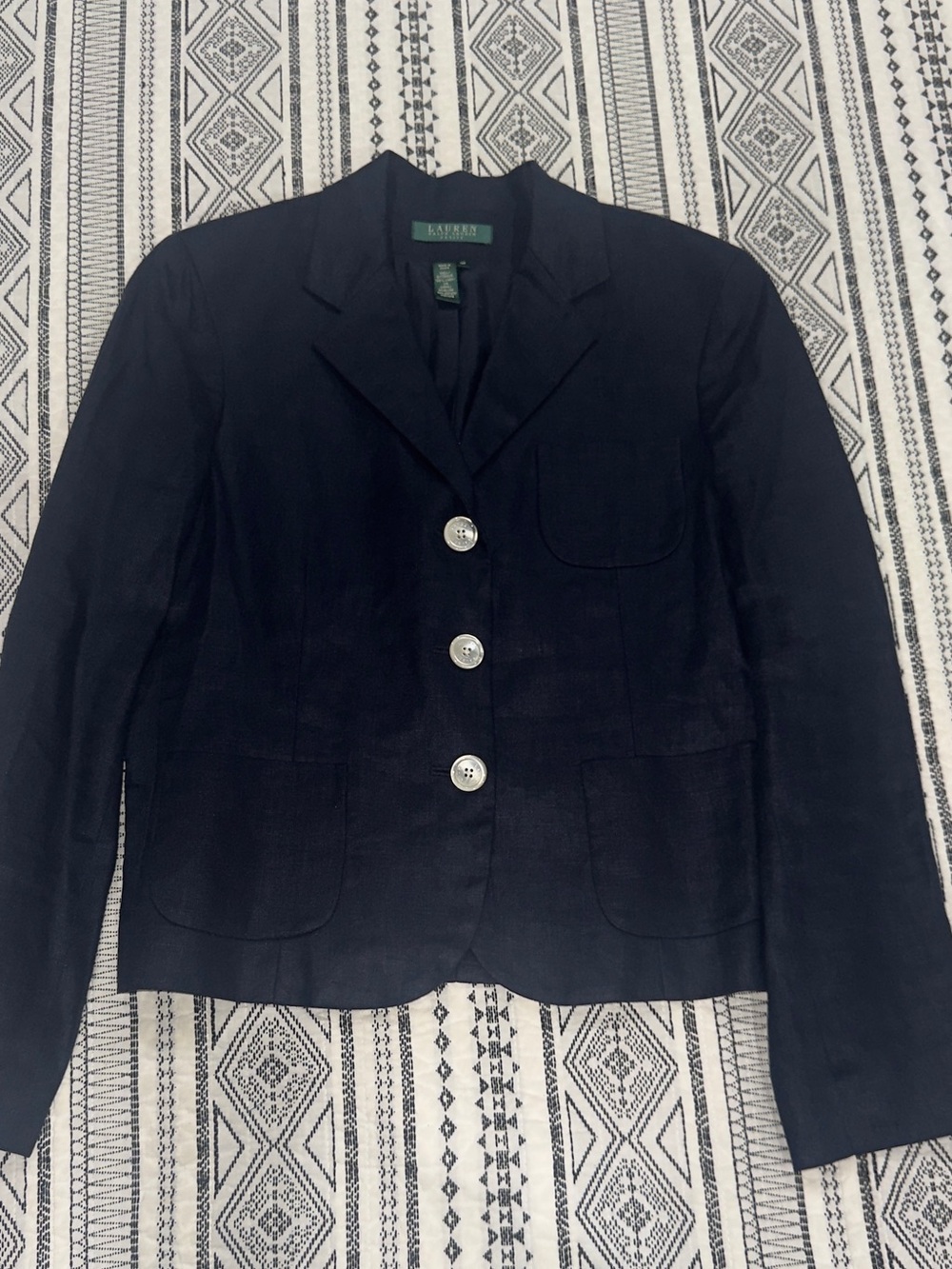 Lauren Ralph Lauren Navy Linen-Blend Blazer Size 12P